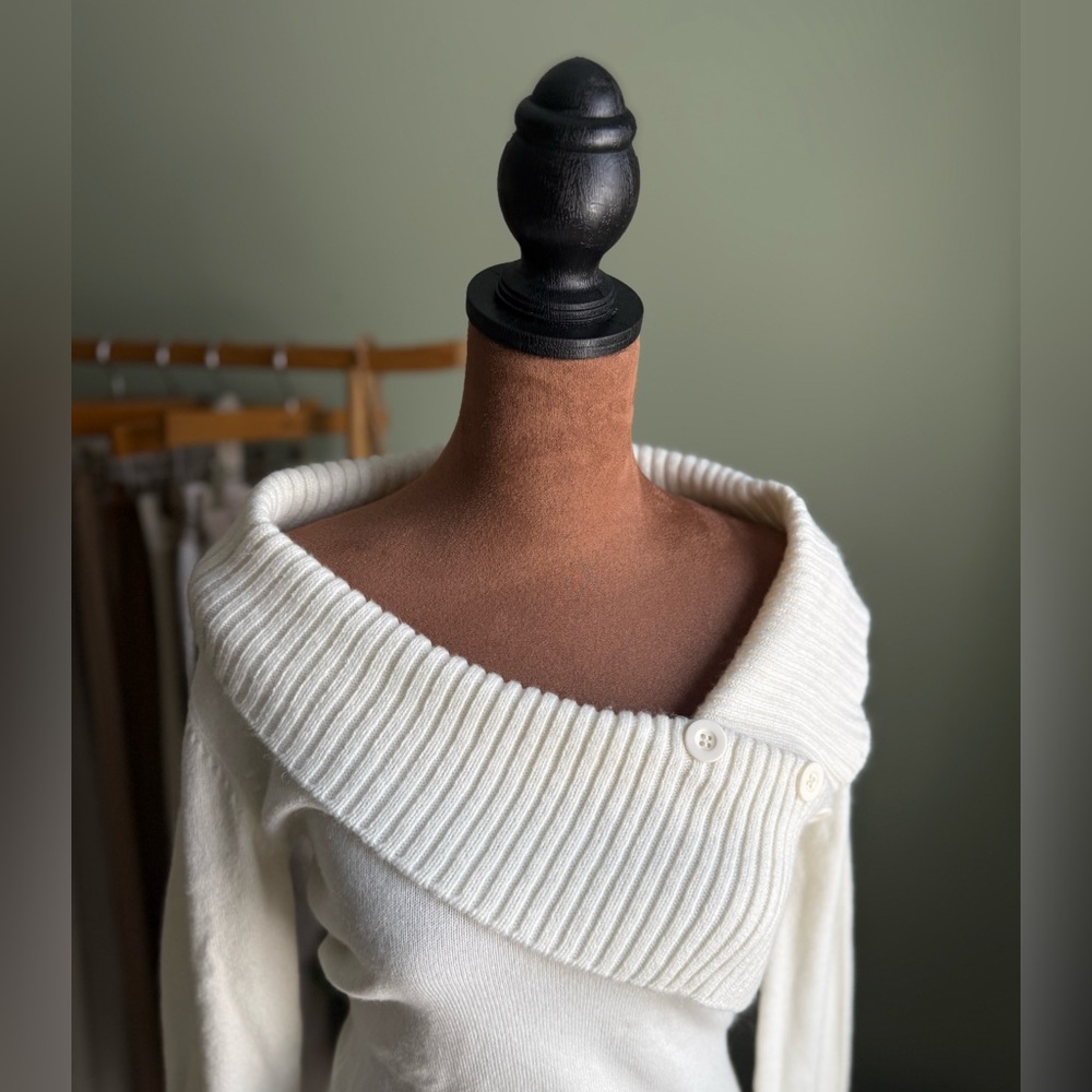 Say What? Cream Off-the-Shoulder Sweater - Picture 3 of 7